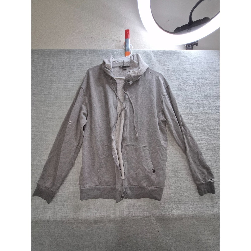 Eddie Bauer Hoodie Mens Large Heather Gray Cotton Stretch Full Zip Fleece Lined
